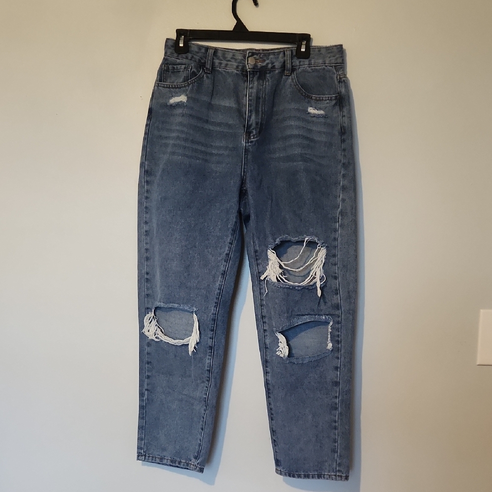 SHEIN Ripped Blue Boyfriend Jeans